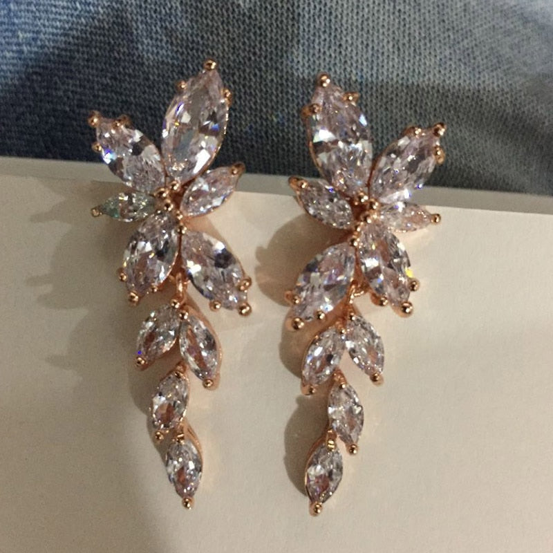 Crystal Leaf Drop Earrings