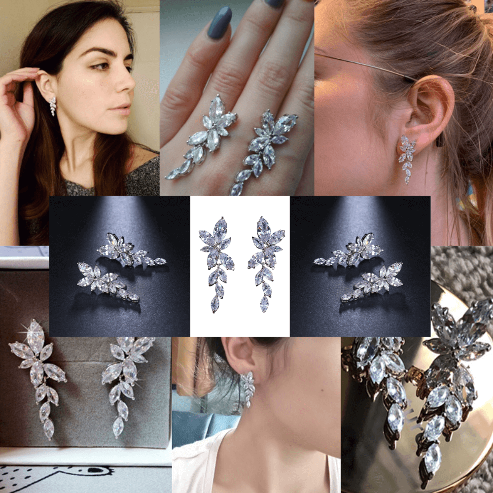 Crystal Leaf Drop Earrings