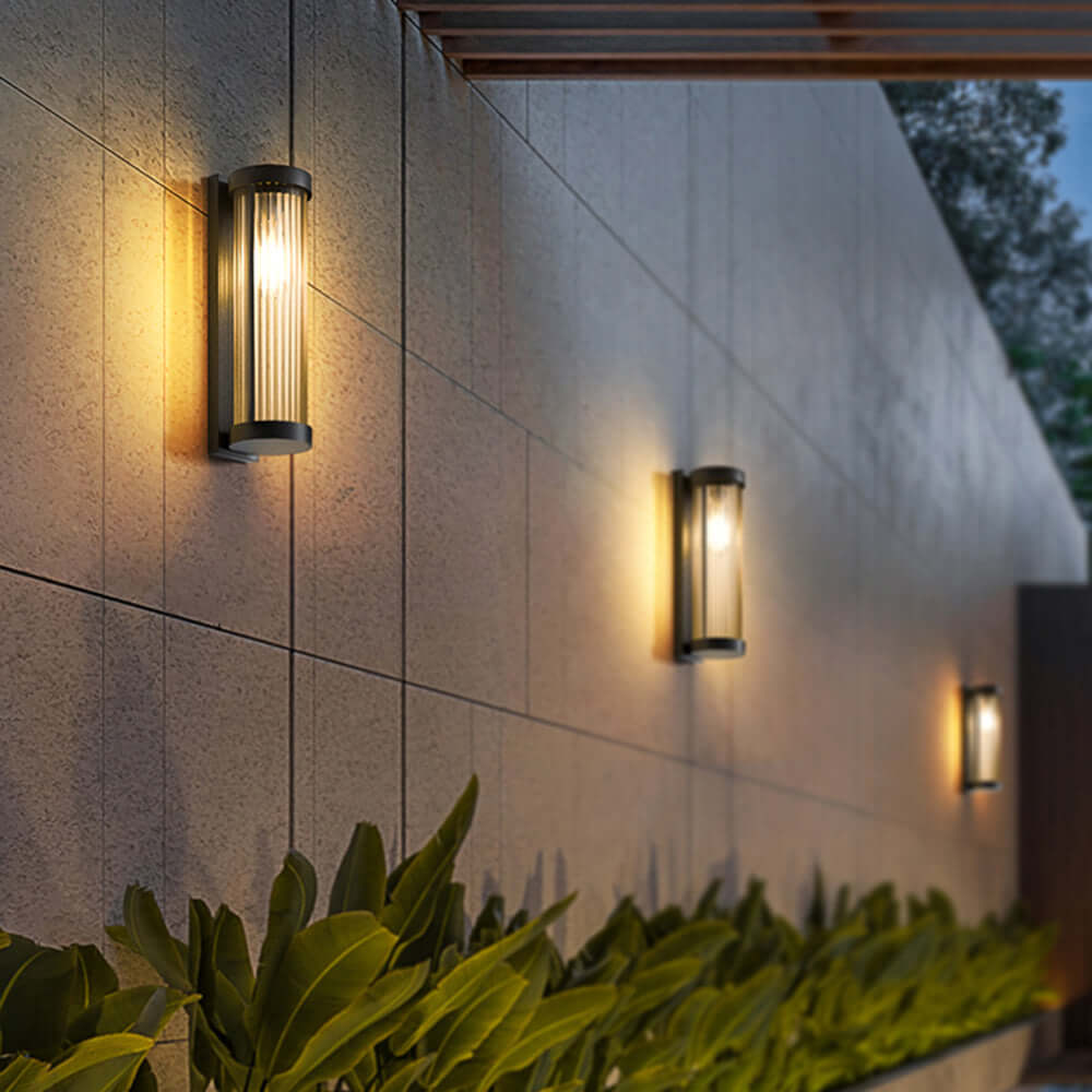 Cylindrical Metal & Glass Outdoor Solar Light