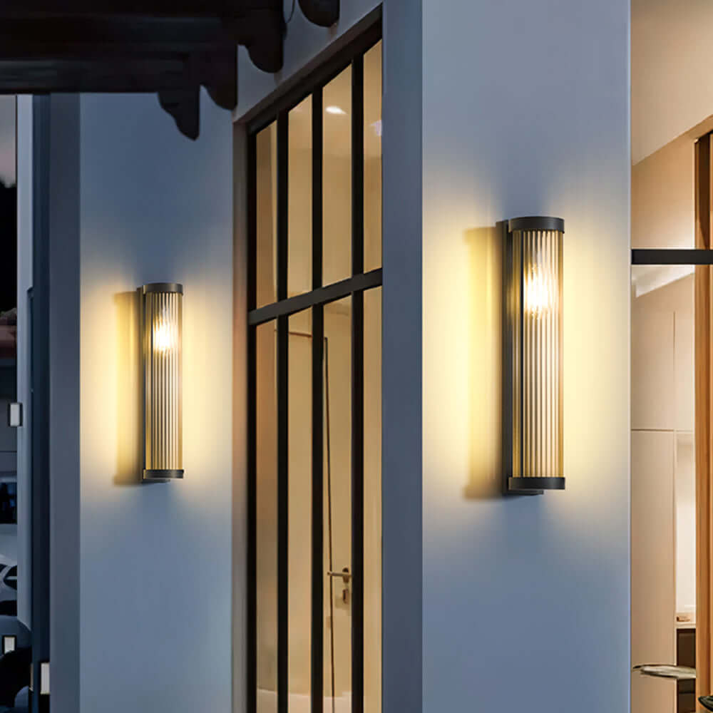 Cylindrical Metal & Glass Outdoor Solar Light