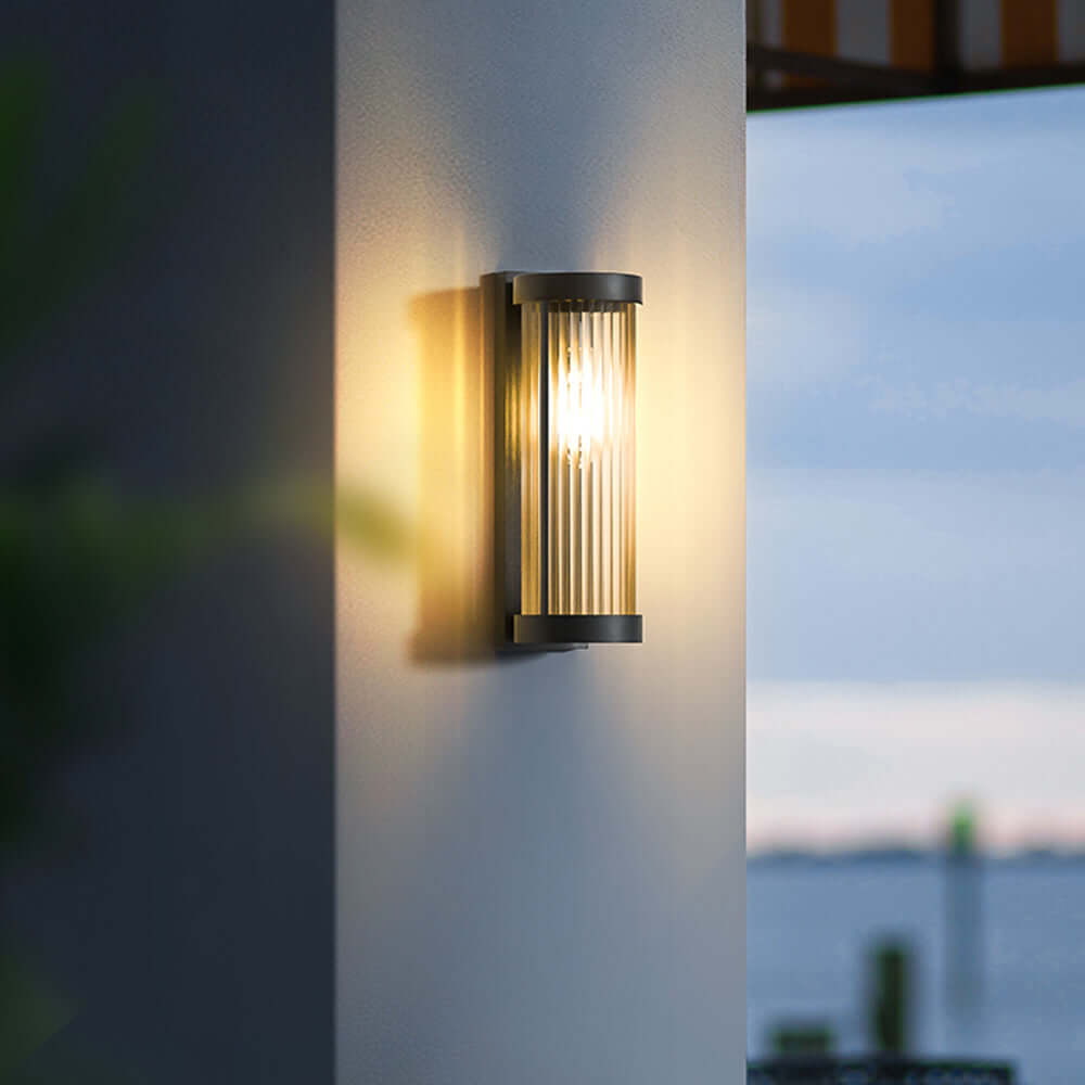 Cylindrical Metal & Glass Outdoor Solar Light