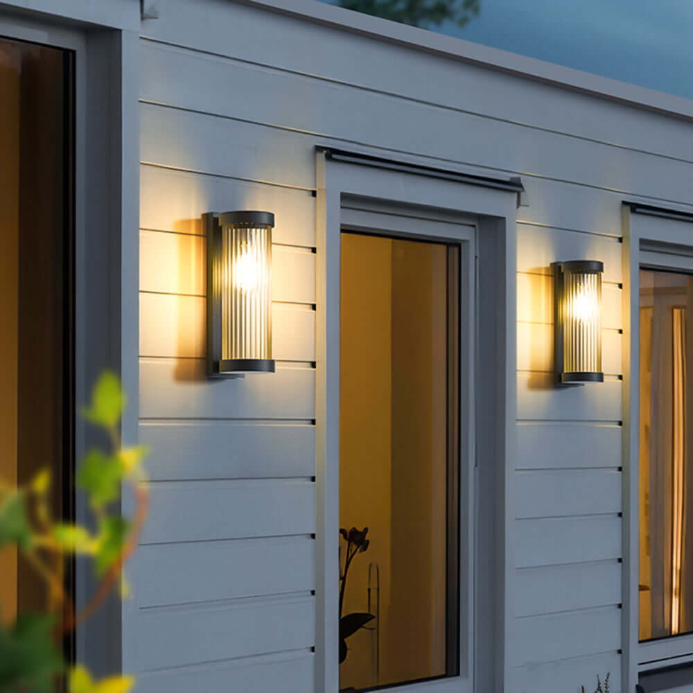 Cylindrical Metal & Glass Outdoor Solar Light