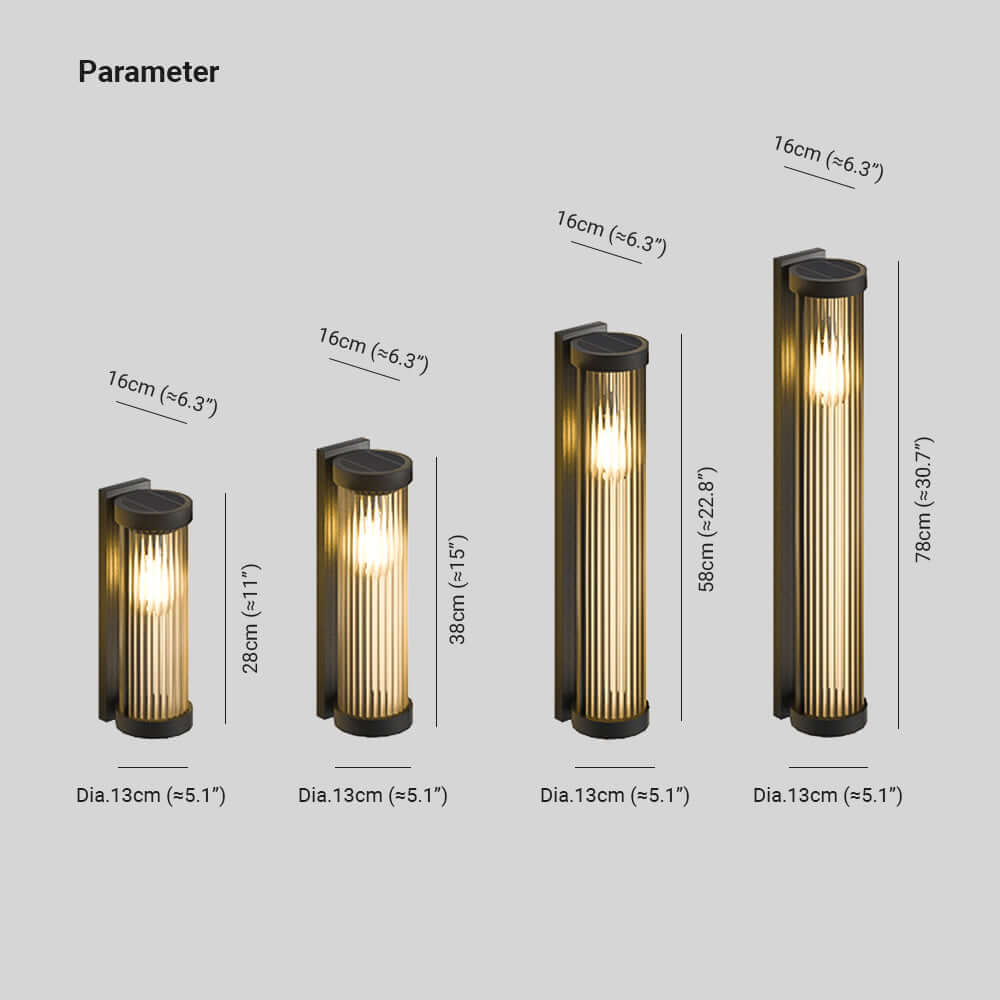 Cylindrical Metal & Glass Outdoor Solar Light
