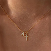 Delicate Diamond Initial & Cross Necklace