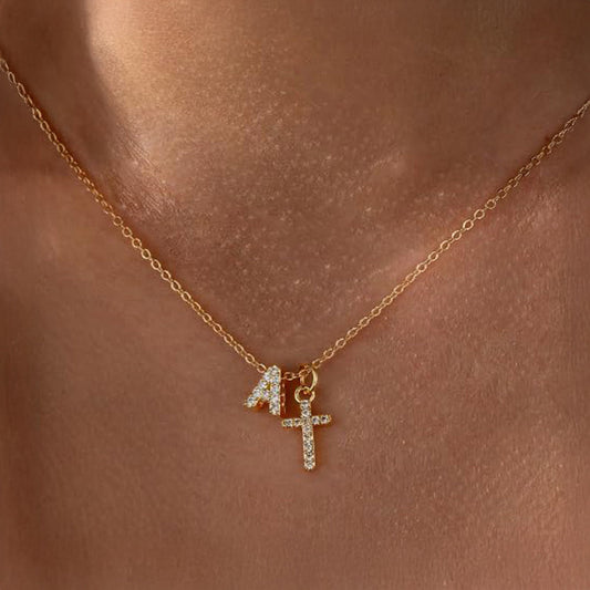 Delicate Diamond Initial & Cross Necklace