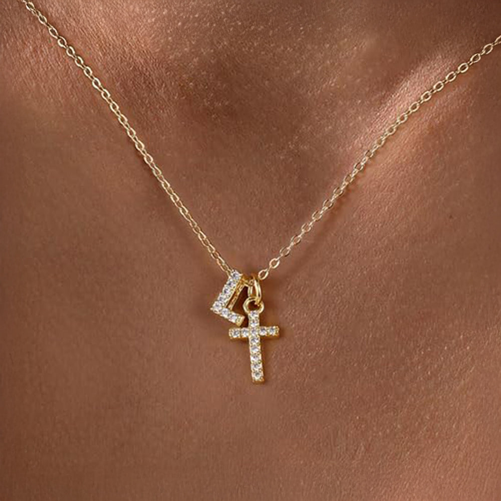 Delicate Diamond Initial & Cross Necklace