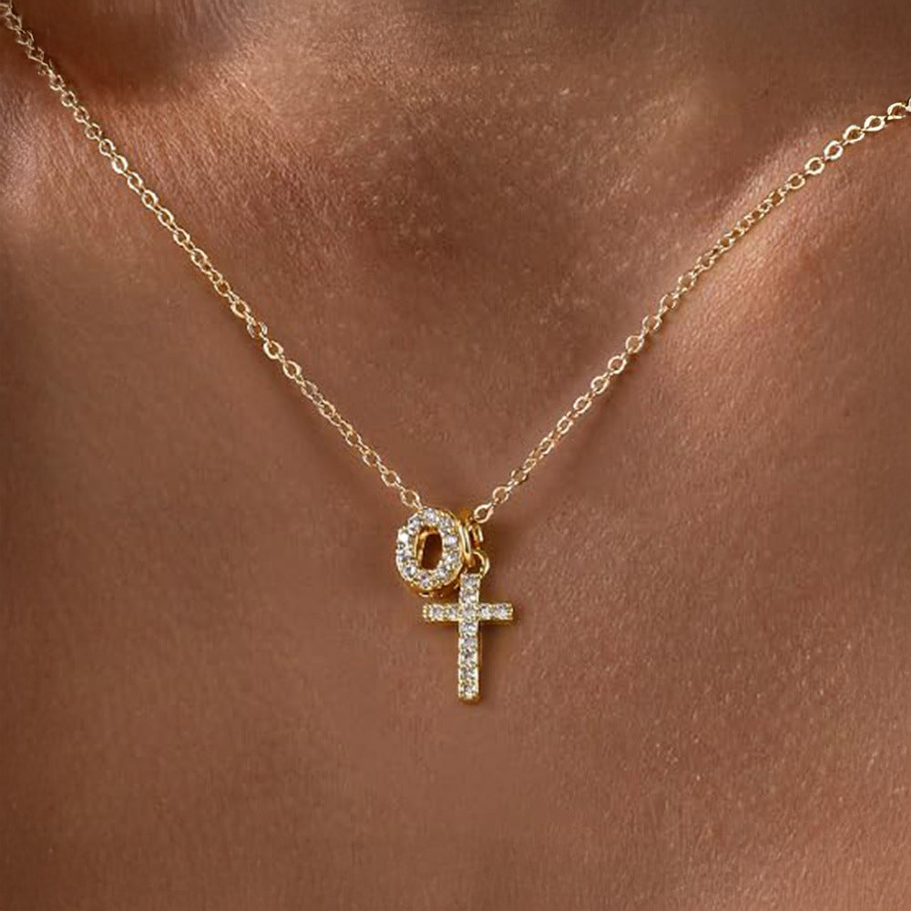 Delicate Diamond Initial & Cross Necklace