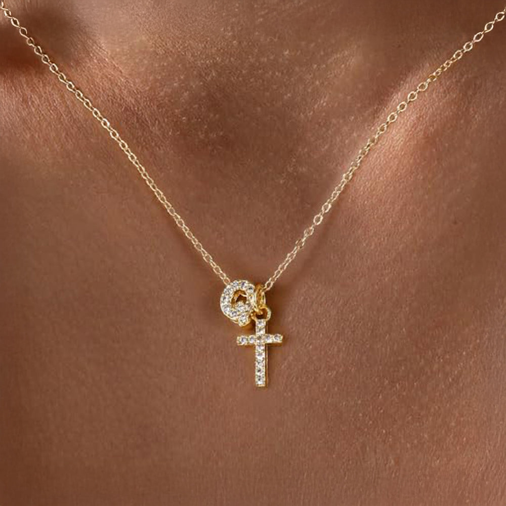Delicate Diamond Initial & Cross Necklace