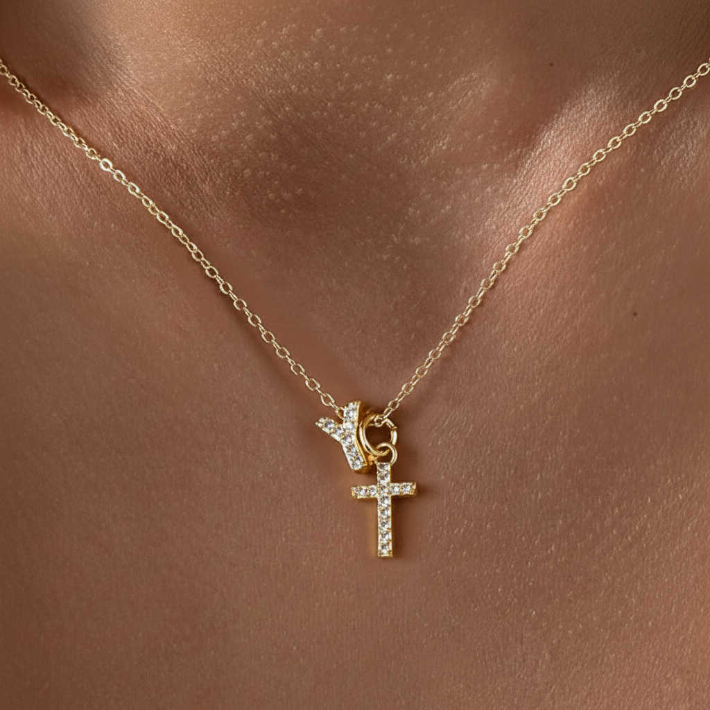 Delicate Diamond Initial & Cross Necklace