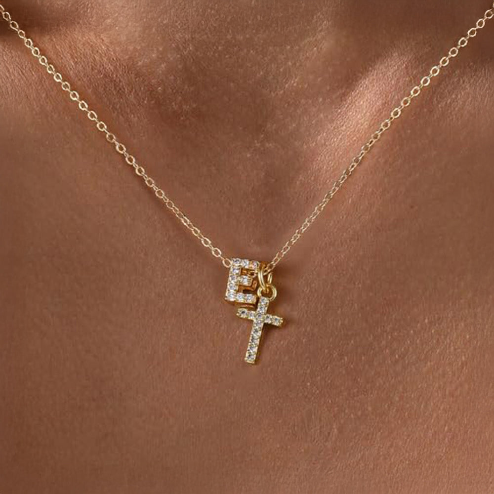 Delicate Diamond Initial & Cross Necklace