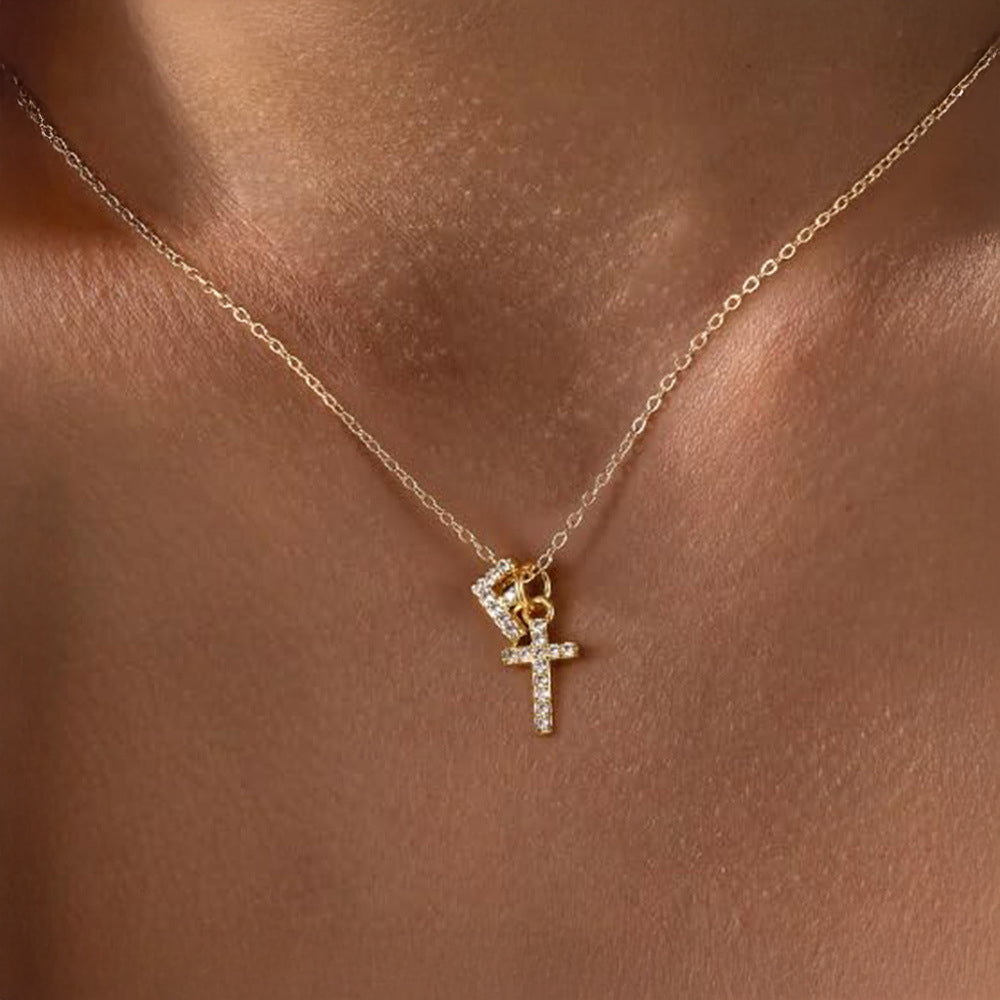 Delicate Diamond Initial & Cross Necklace