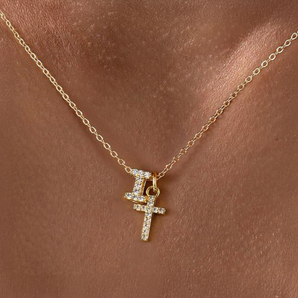 Delicate Diamond Initial & Cross Necklace