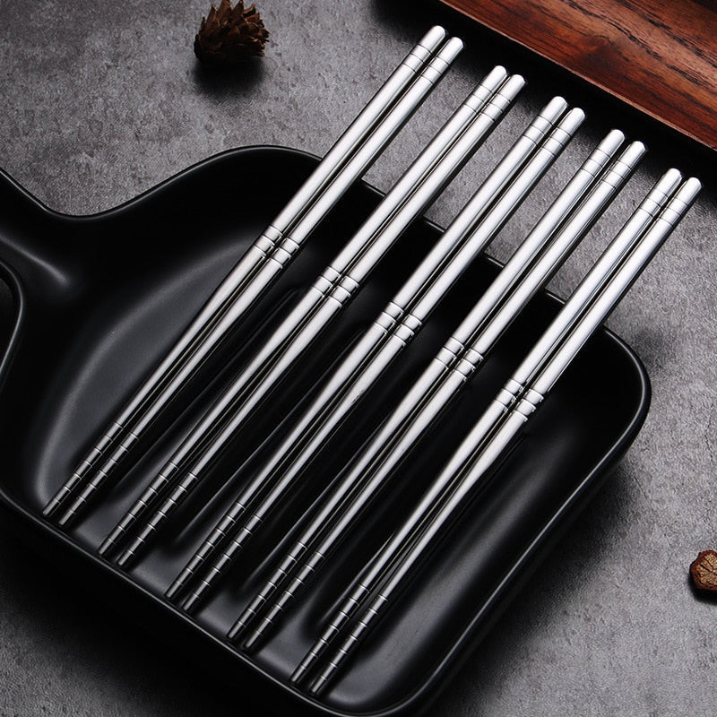 Deluxe Stainless Steel Chopsticks Set – 5 Pairs for Elegant Dining