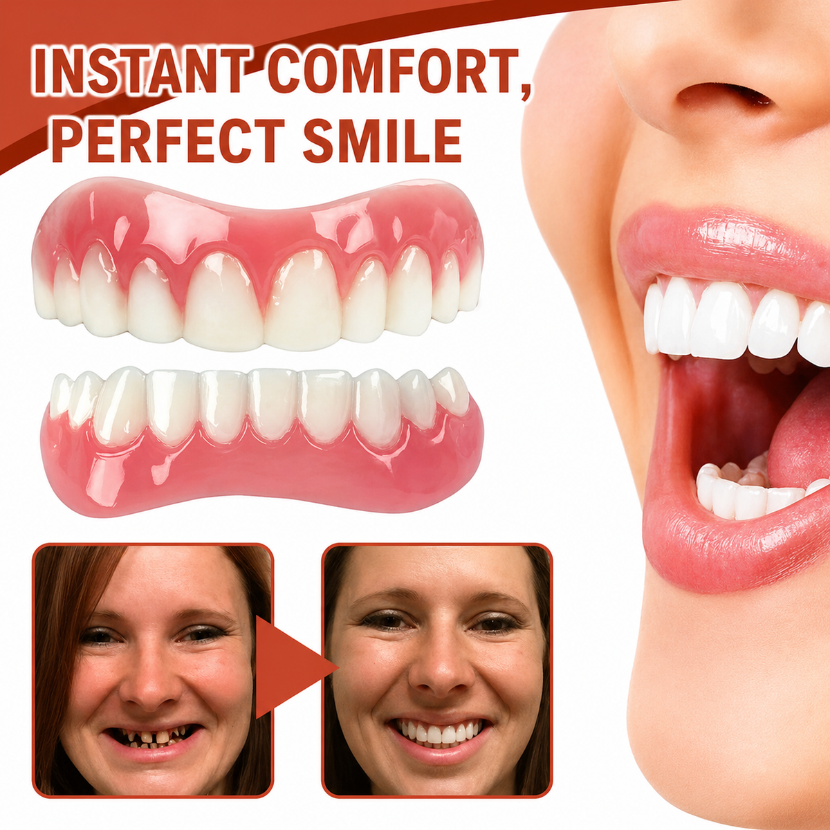 Dental Prosthesis with Soft Silicone Cushion - Non-Slip Fit Without Pressure Points
