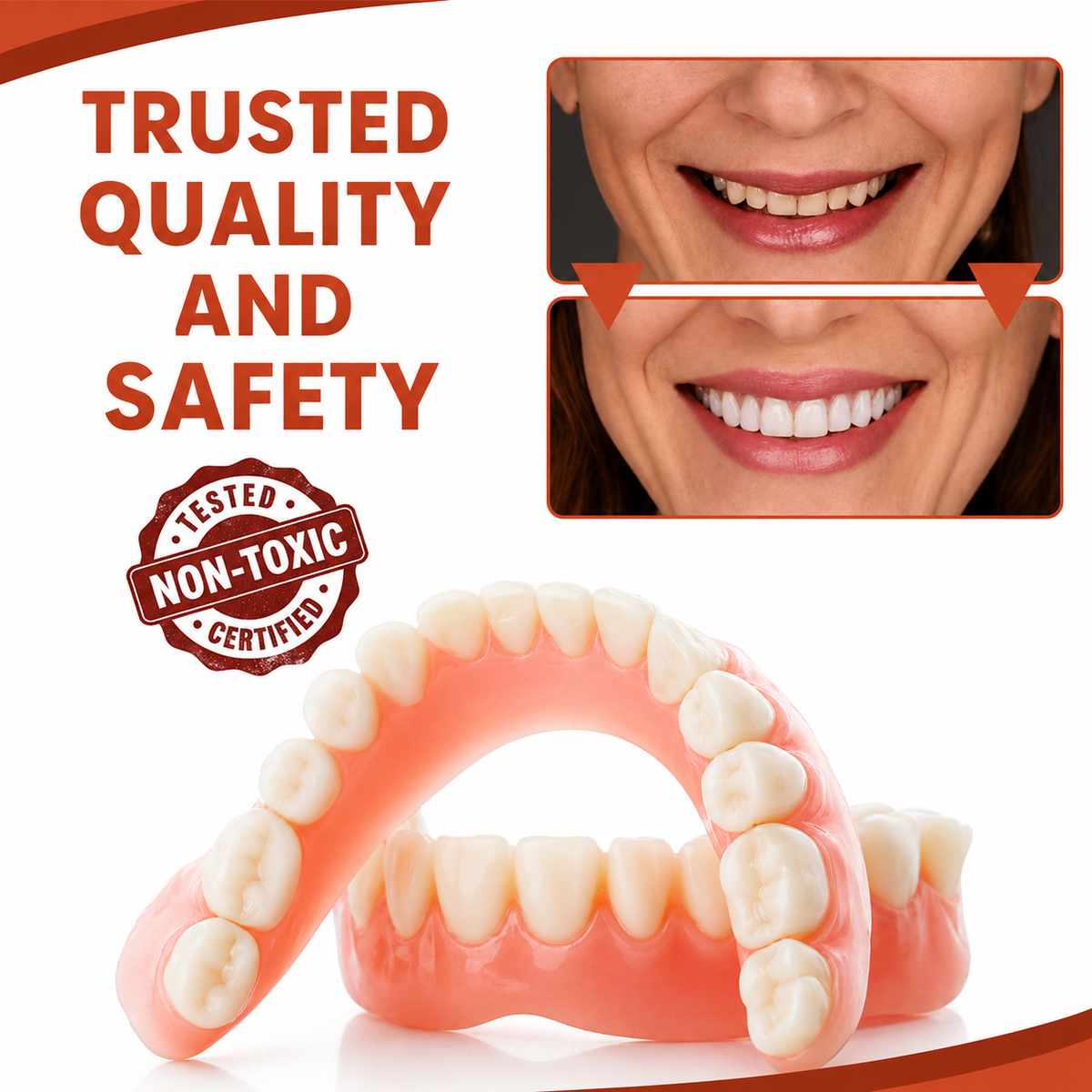 Dental Prosthesis with Soft Silicone Cushion - Non-Slip Fit Without Pressure Points
