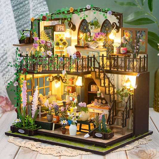 DIY Miniature Greenhouse with LED Light – Handmade 3D Wooden Puzzle for Creative Home Decor