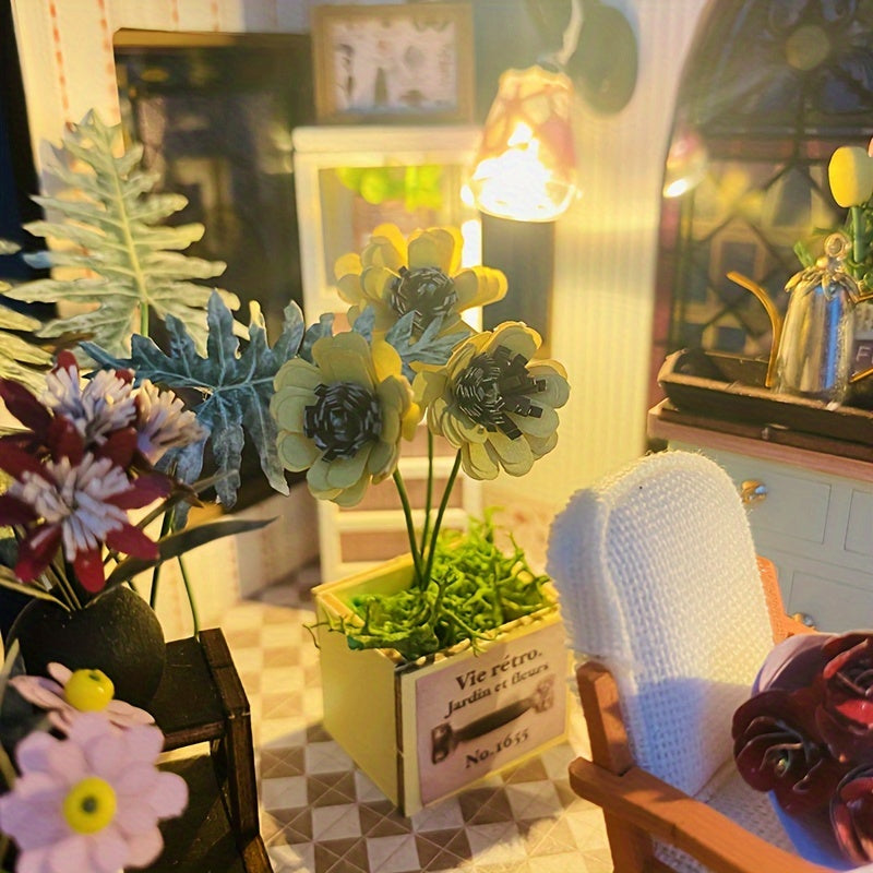 DIY Miniature Greenhouse with LED Light – Handmade 3D Wooden Puzzle for Creative Home Decor