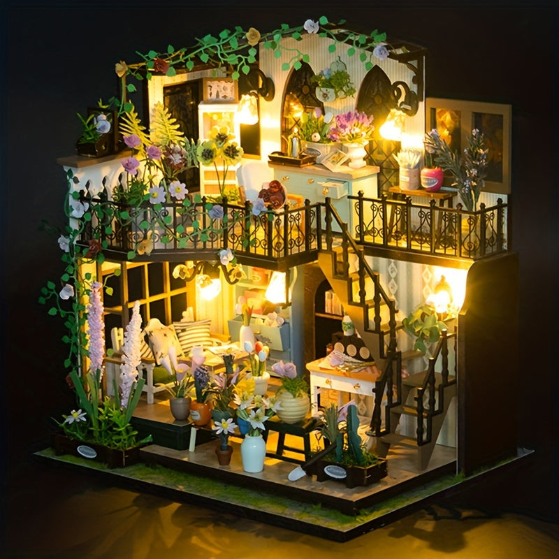 DIY Miniature Greenhouse with LED Light – Handmade 3D Wooden Puzzle for Creative Home Decor