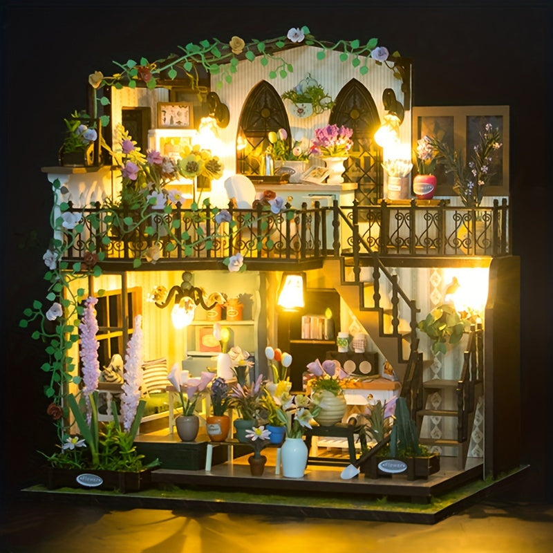 DIY Miniature Greenhouse with LED Light – Handmade 3D Wooden Puzzle for Creative Home Decor