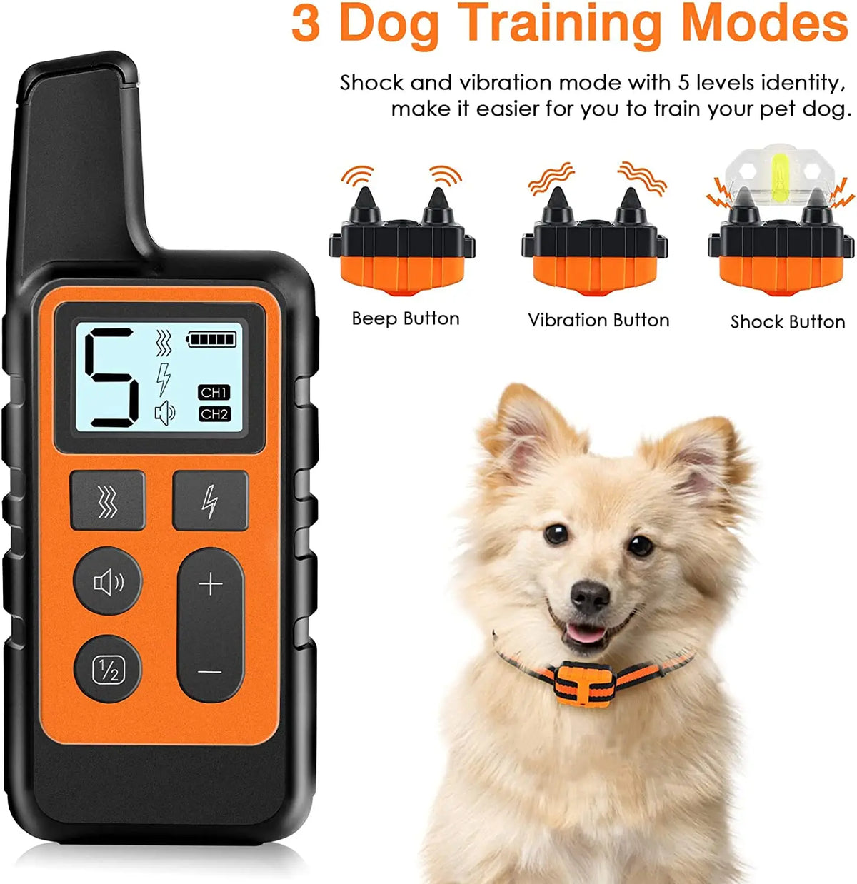 Dog Training Collar with 5-Level Adjustable Remote Control