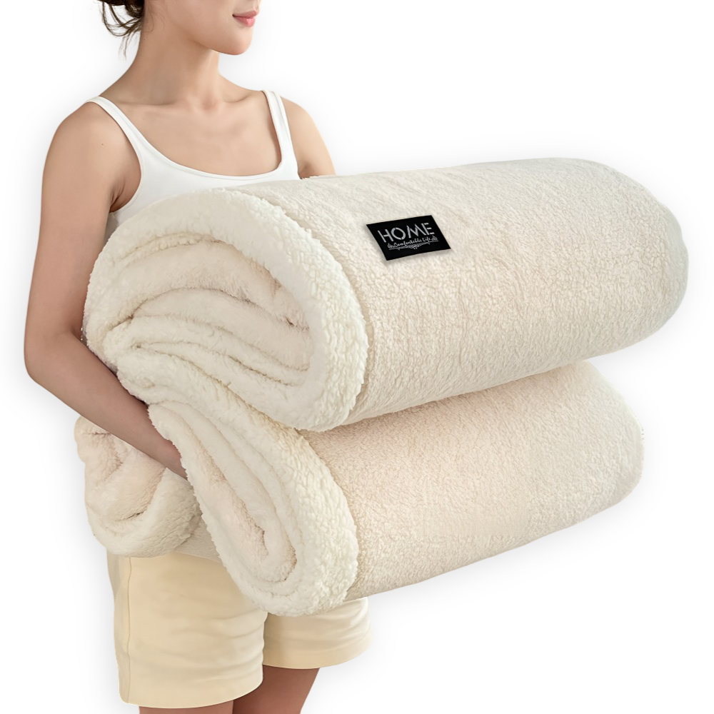 Double-Layer Sherpa Plush Blanket – Reversible Soft Blanket for Sofa and Bed