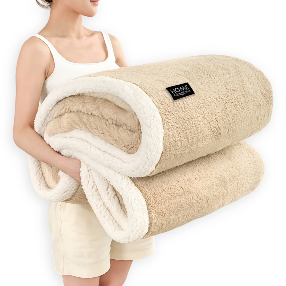 Double-Layer Sherpa Plush Blanket – Reversible Soft Blanket for Sofa and Bed
