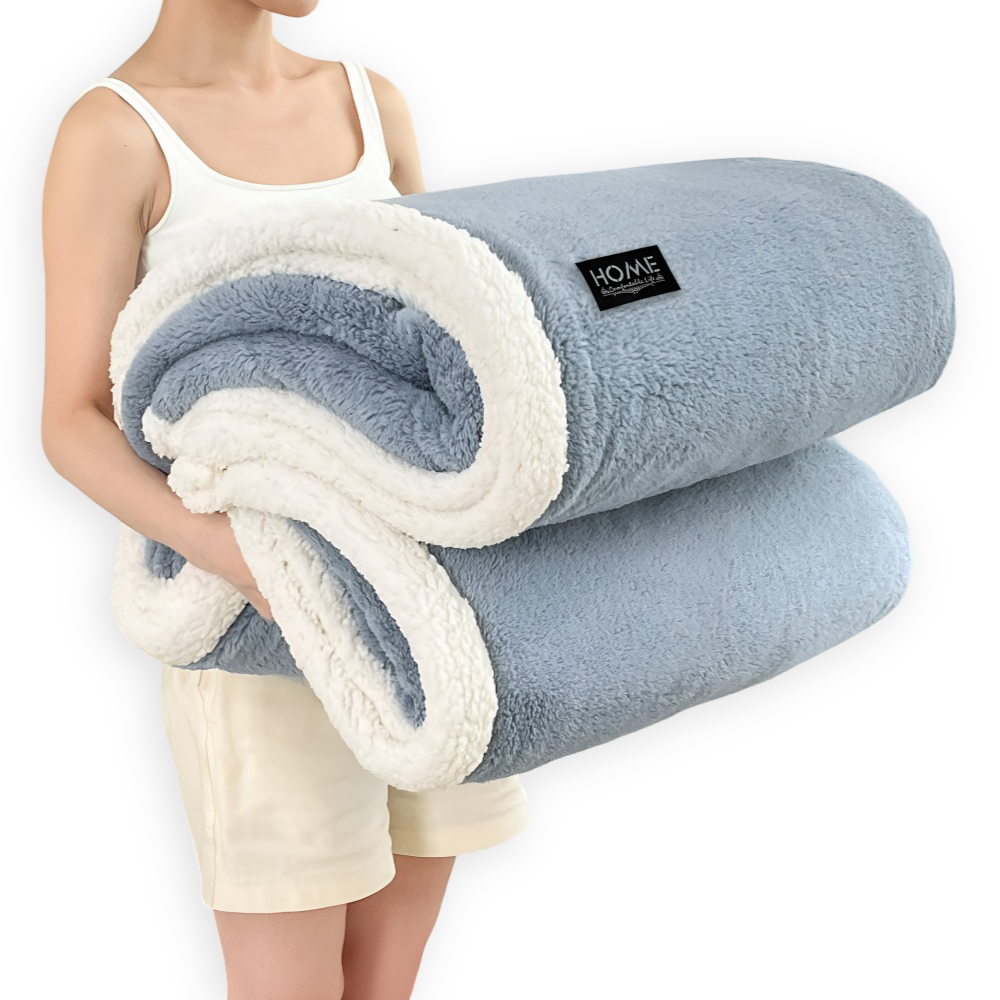 Double-Layer Sherpa Plush Blanket – Reversible Soft Blanket for Sofa and Bed