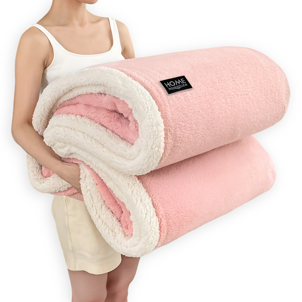 Double-Layer Sherpa Plush Blanket – Reversible Soft Blanket for Sofa and Bed