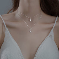 Double-Row Moon Necklace Light Silver