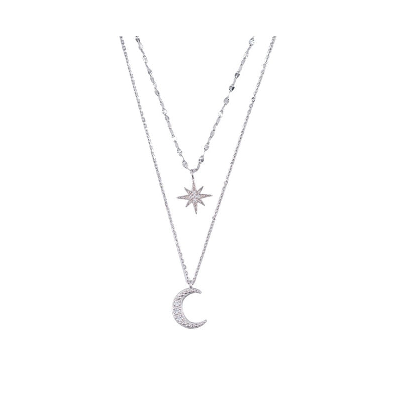 Double-Row Moon Necklace Light Silver