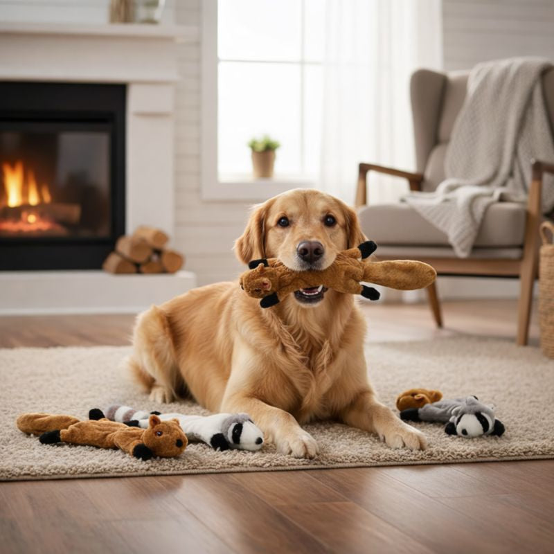Durable Fleece Plush Dog Toy — Squeaker And Crinkle Detail