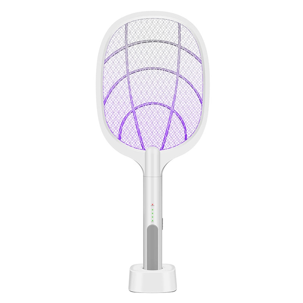 Electric Fly Swatter Racket – USB Rechargeable Insect Killer with LED Attractant Technology
