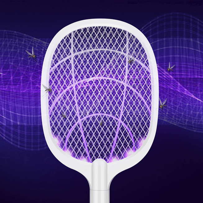 Electric Fly Swatter Racket – USB Rechargeable Insect Killer with LED Attractant Technology