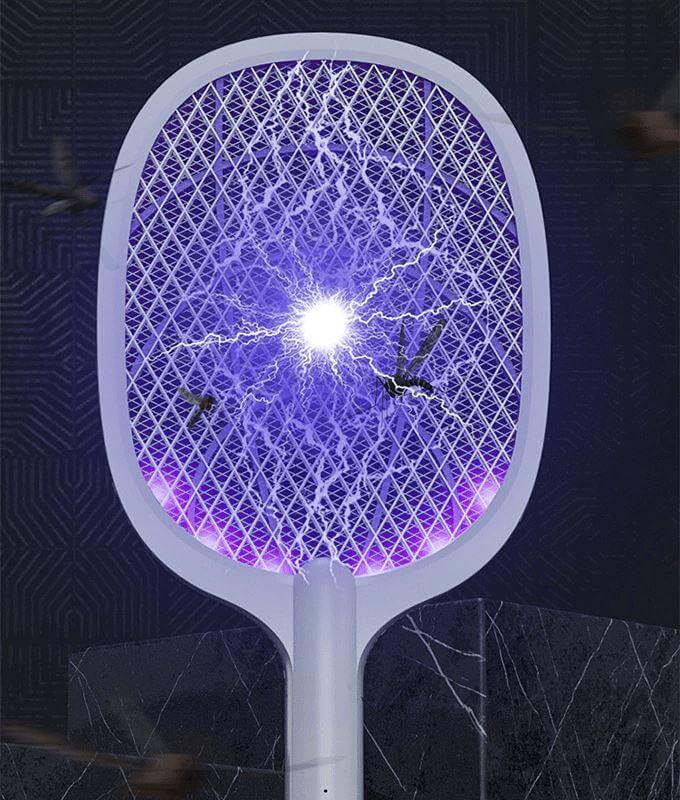 Electric Fly Swatter Racket – USB Rechargeable Insect Killer with LED Attractant Technology