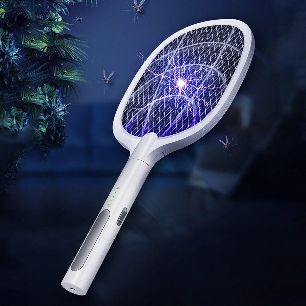 Electric Fly Swatter Racket – USB Rechargeable Insect Killer with LED Attractant Technology