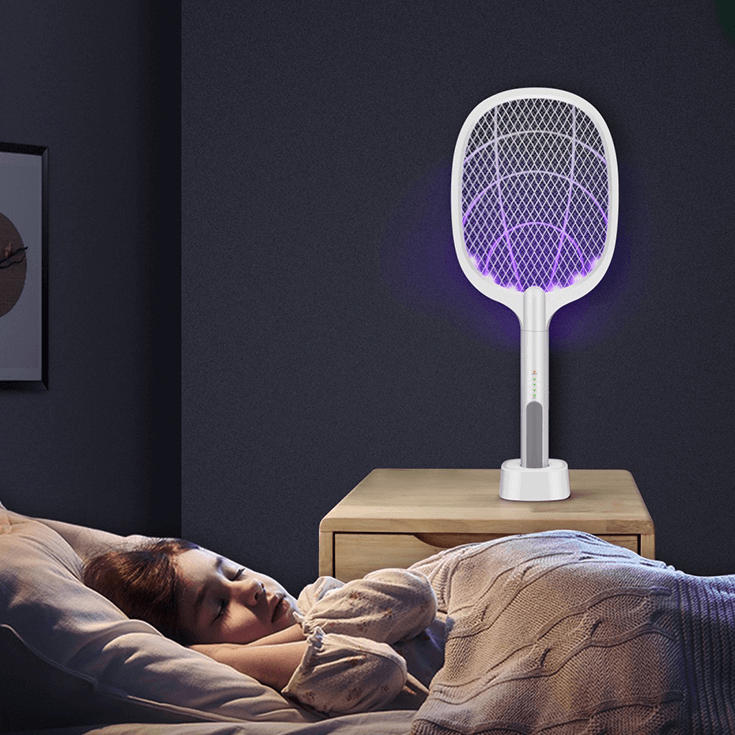 Electric Fly Swatter Racket – USB Rechargeable Insect Killer with LED Attractant Technology