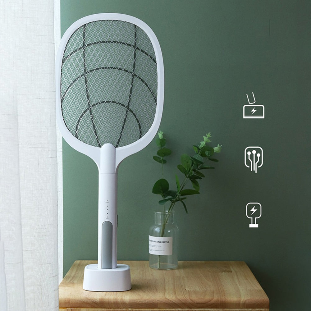 Electric Fly Swatter Racket – USB Rechargeable Insect Killer with LED Attractant Technology