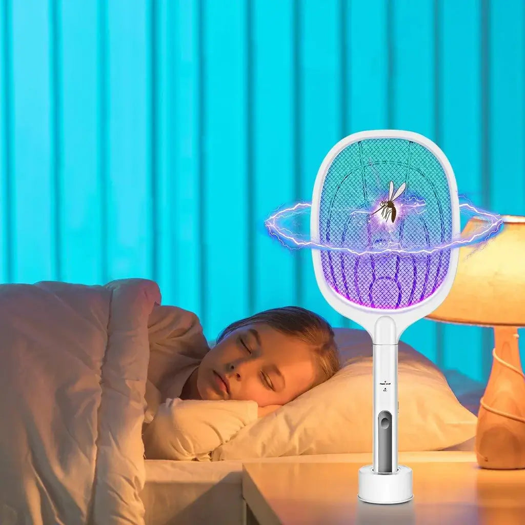 Electric Fly Swatter Racket – USB Rechargeable Insect Killer with LED Attractant Technology