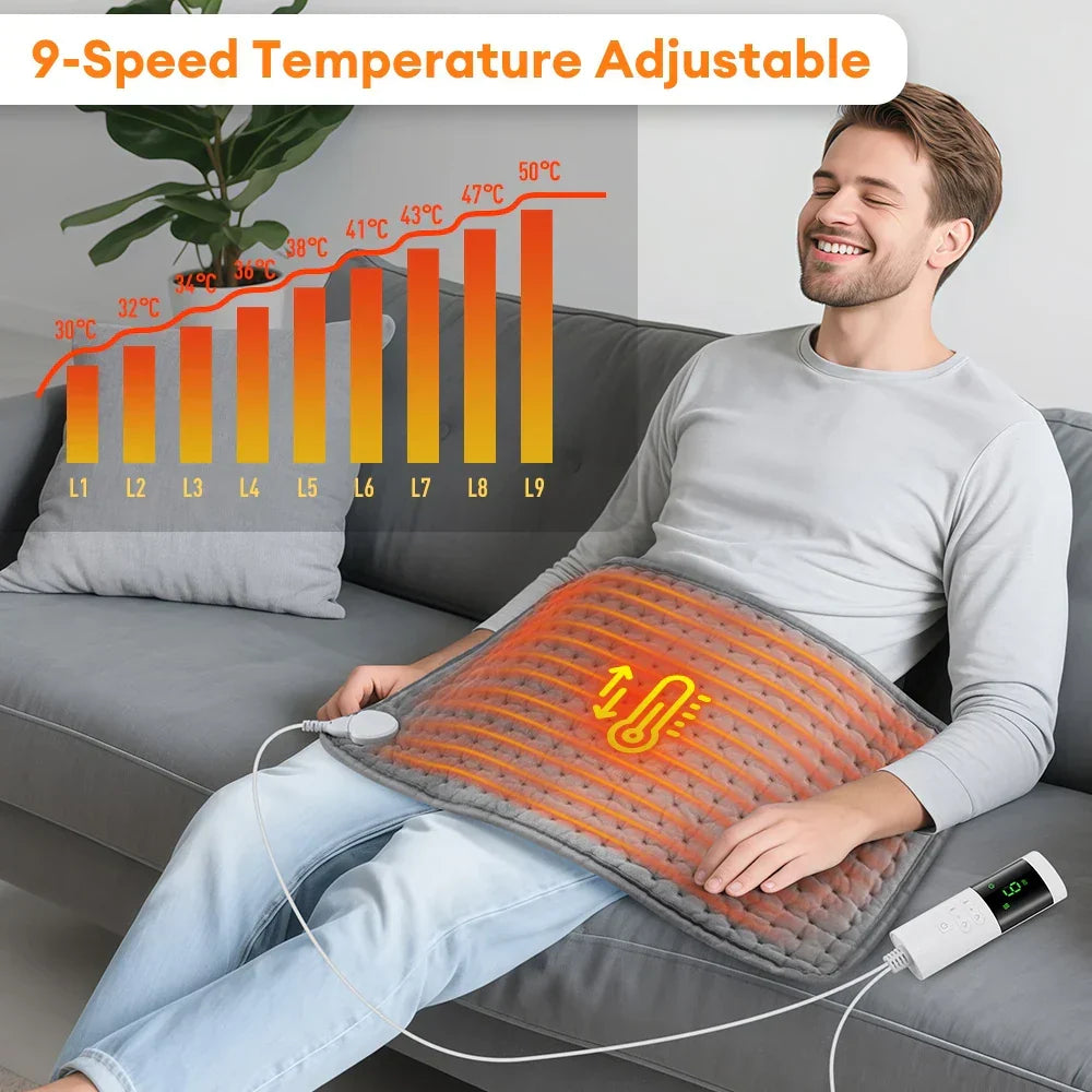 Electric Heating Pad | 9 Heat Settings & 4 Timer Modes | Washable & Fast Heating | For Back, Abdomen & Legs