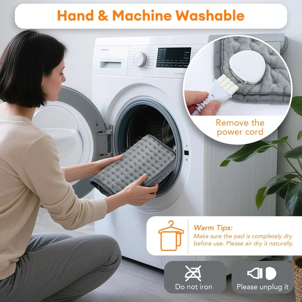 Electric Heating Pad | 9 Heat Settings & 4 Timer Modes | Washable & Fast Heating | For Back, Abdomen & Legs