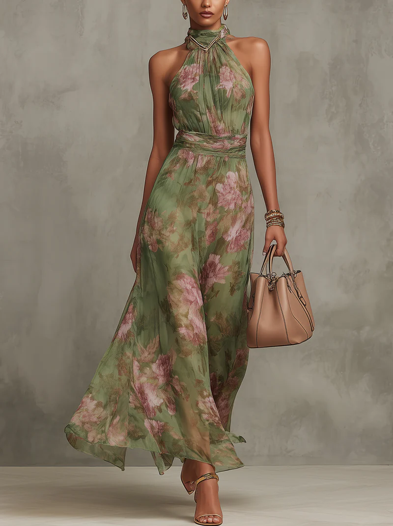 Elegant Boho Green Maxi Dress for Formal Wedding Guests