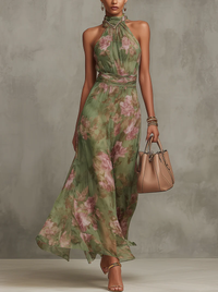Elegant Boho Green Maxi Dress for Formal Wedding Guests