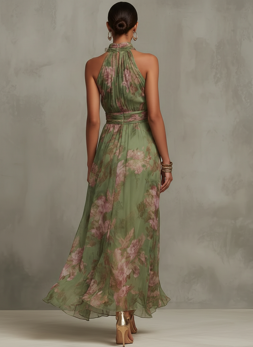 Elegant Boho Green Maxi Dress for Formal Wedding Guests