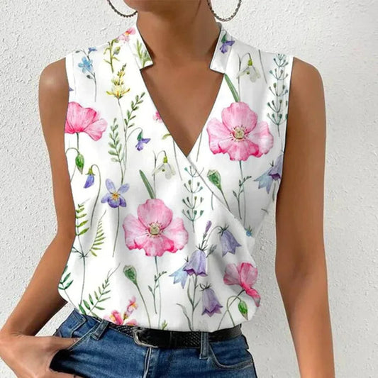 Elegant Floral V-Neck Sleeveless Top