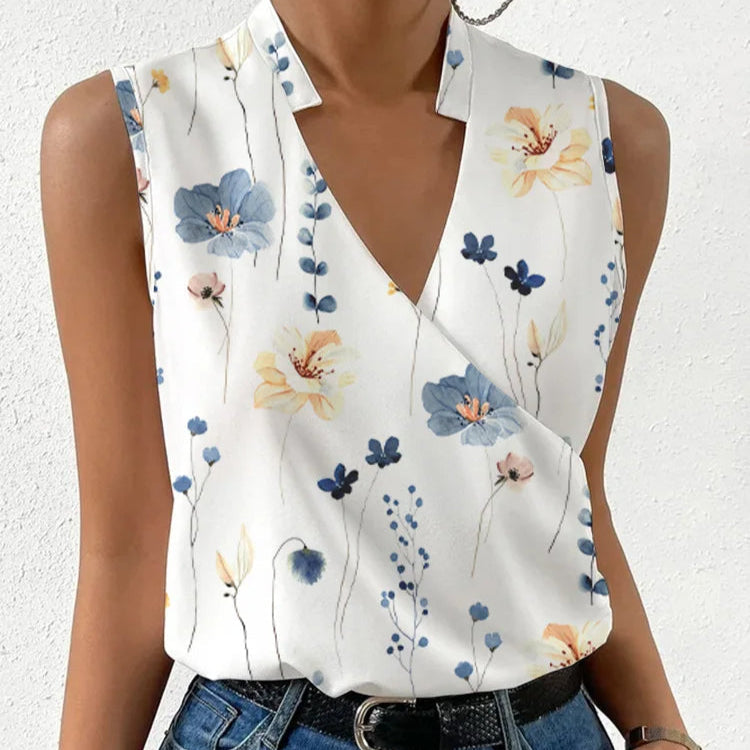 Elegant Floral V-Neck Sleeveless Top