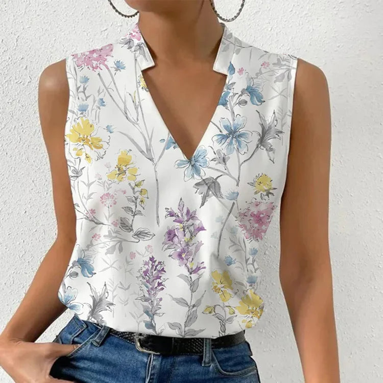 Elegant Floral V-Neck Sleeveless Top