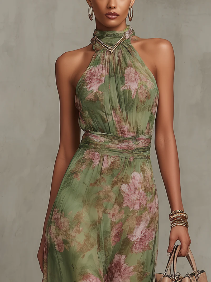 Elegant Green Bohemian Maxi Dress for Formal Wedding Guests