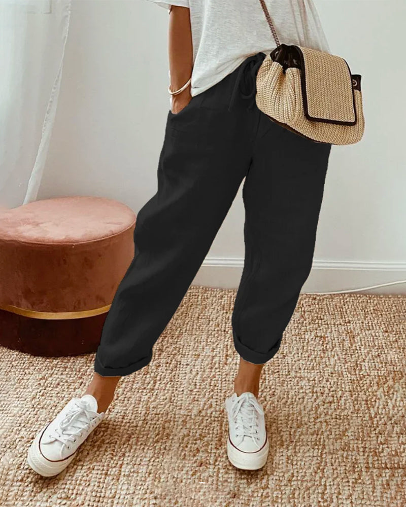 Elegant Luxurious High-Waisted Trousers - Breathable & Sweat-Wicking