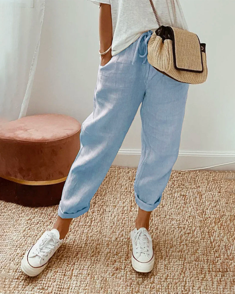 Elegant Luxurious High-Waisted Trousers - Breathable & Sweat-Wicking