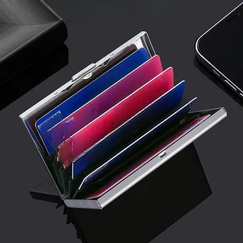 Elegant Metal Card Holder with Push-Button Opening